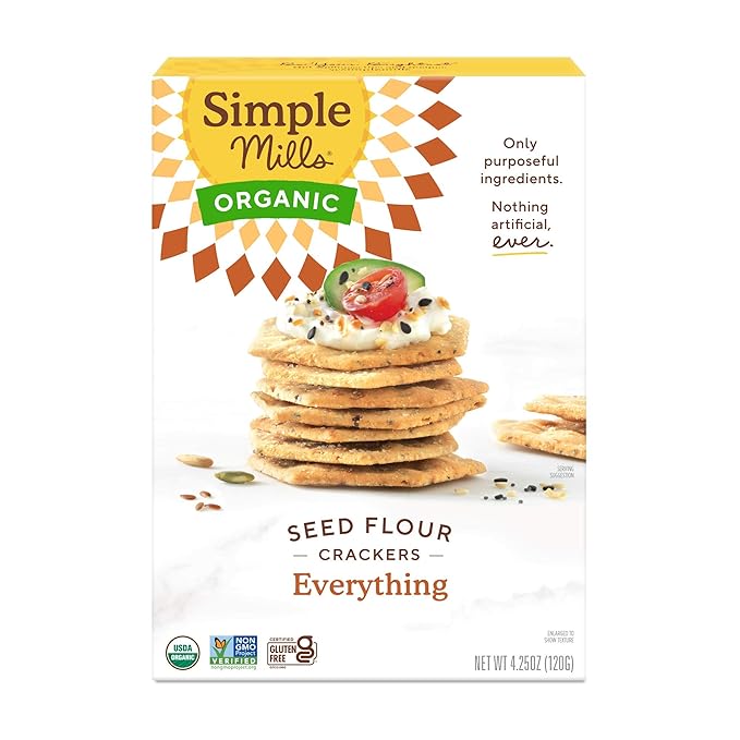 Simple Mills Organic Seed Crackers, Everything - Gluten Free, Vegan, Healthy Snacks, Paleo
