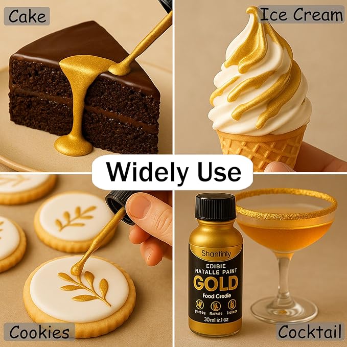 Shanlinly Gold Edible Luster Dust - 30ml Liquid Edible Cake Paint Gold Metallic Food Coloring