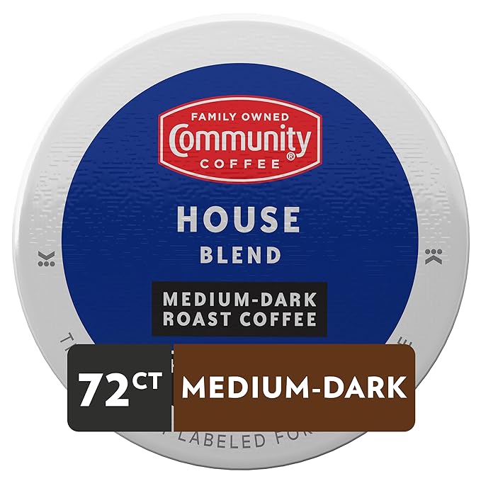 Community Coffee House Blend 72 Count Coffee Pods, Medium Dark Roast, Compatible with Keurig 2.0