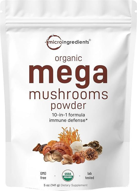 Micro Ingredients Organic Mushroom 10-in-1 Blend, 5 oz | Chaga, Lion’s Mane, Cordyceps & More |
