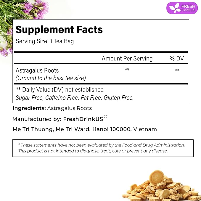 FreshDrinkUS Premium 55 Astragalus Root Tea Bags, 100% Natural & Pure. Astragalus Root Herbal Tea.
