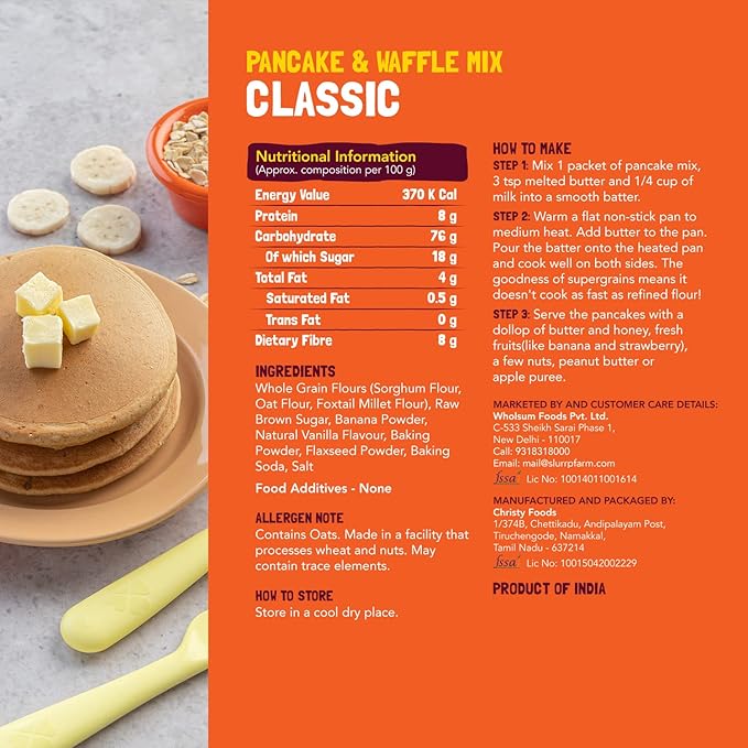 Slurrp Farm Millet Pancake Mix Trial Pack | 4 Flavors: Banana Choco Chip, Chocolate, Blueberry