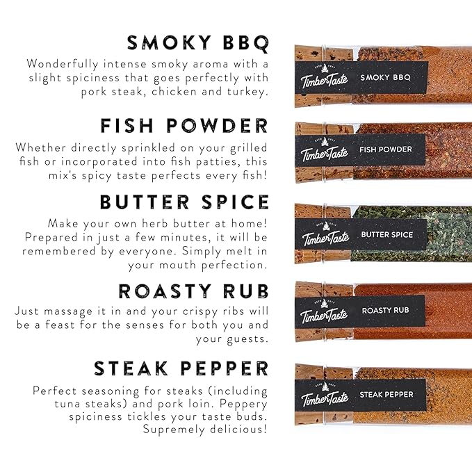 TIMBER TASTE® BBQ Spice Rub Gift Set - BBQ Seasonings and Rubs - from Somkey to Spicy Grilling Gift