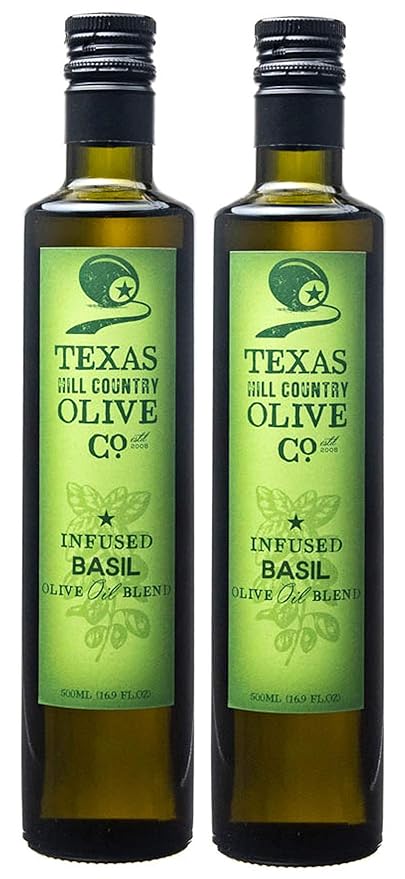 Texas Hill Country Olive Co Basil Infused Olive Oil - Cold Pressed Gourmet EVOO Olive Oil - Great