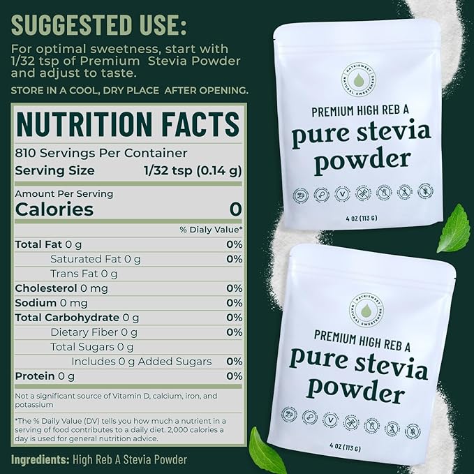 Premium Pure Stevia Powder, Powdered Stevia Extract Natural SteviaPowder for Baking, Zero Calorie
