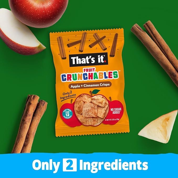 That?셲 it. Fruit Crunchables Apple + Cinnamon Crisps, 15-Pack ??100% Plant-Based Fruit Snacks for