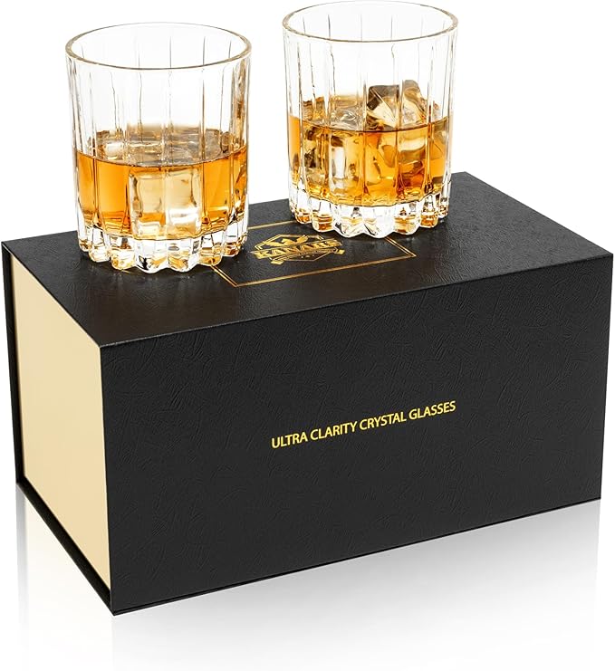 KANARS Old Fashioned Whiskey Glasses Set of 2-10 Oz Crystal Rocks Glasses for Bourbon Cocktail