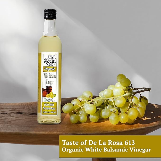 De La Rosa Organic White Balsamic Vinegar, Aged in Spanish Wood Barrels, Kosher for Passover, Vegan