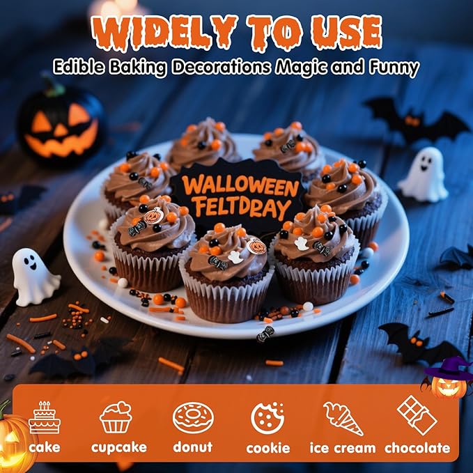 Edible Halloween Pumpkin Sprinkles,Orange Pearls Mix White Ghost,130g/4.58oz,Black Bat