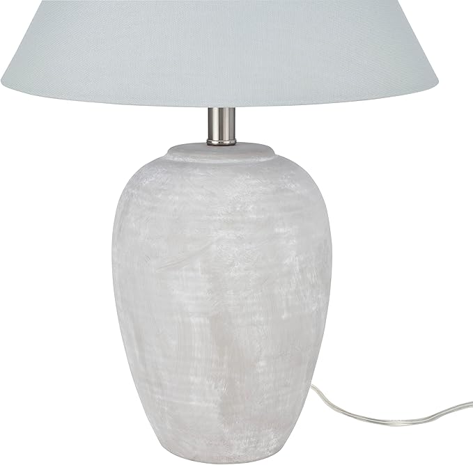 Nourison Home 23" Grey Vintage Distressed Ceramic Pot Table Lamp for Bedroom, Living Room, End