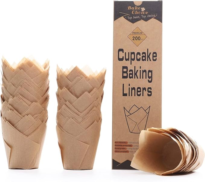 200pcs Natural Tulip Cupcake Liners for Baking Cups Unbleached European Parchment paper Tulip