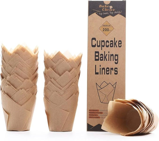 200pcs Natural Tulip Cupcake Liners for Baking Cups Unbleached European Parchment paper Tulip