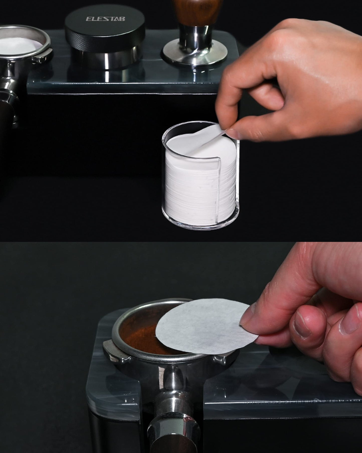 ELESTAB Espresso Paper Filter 58mm, 300pcs Disposable Espresso Puck Paper Filters and Filter