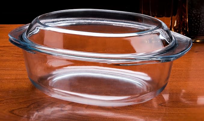 Oval Tempered Glass Casserole Dish, Tough Glass Casserole Baking Dish with Glass Cover. Oven
