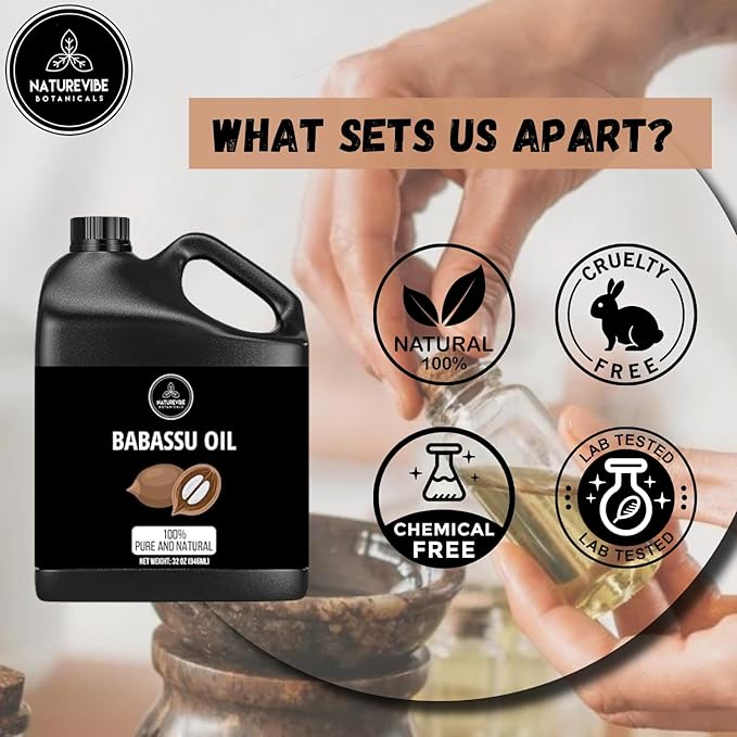Naturevibe Botanicals Babassu Oil 32 Ounces | 100% Pure and Natural | Great for Skin Care and Hair