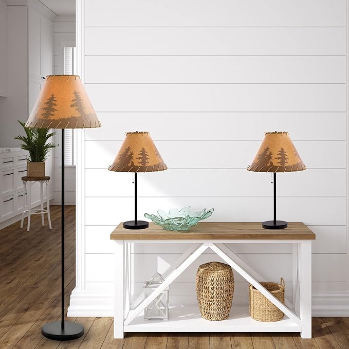 Catalina Lighting 19908-000 Rustic Cabin Lodge 3-Piece Table & Floor Lamp Set, LED Bulb NOT