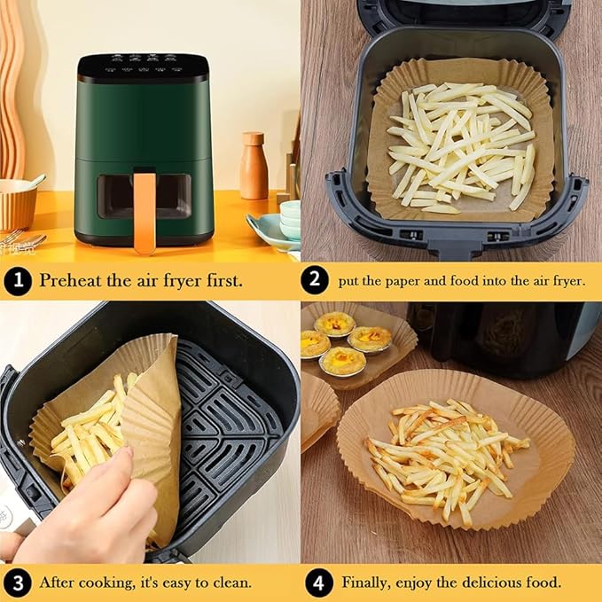 8'' Air Fryer Liners Disposable 100pcs - Non Stick Grease Proof Parchment Paper, Fits 5-8 Quart