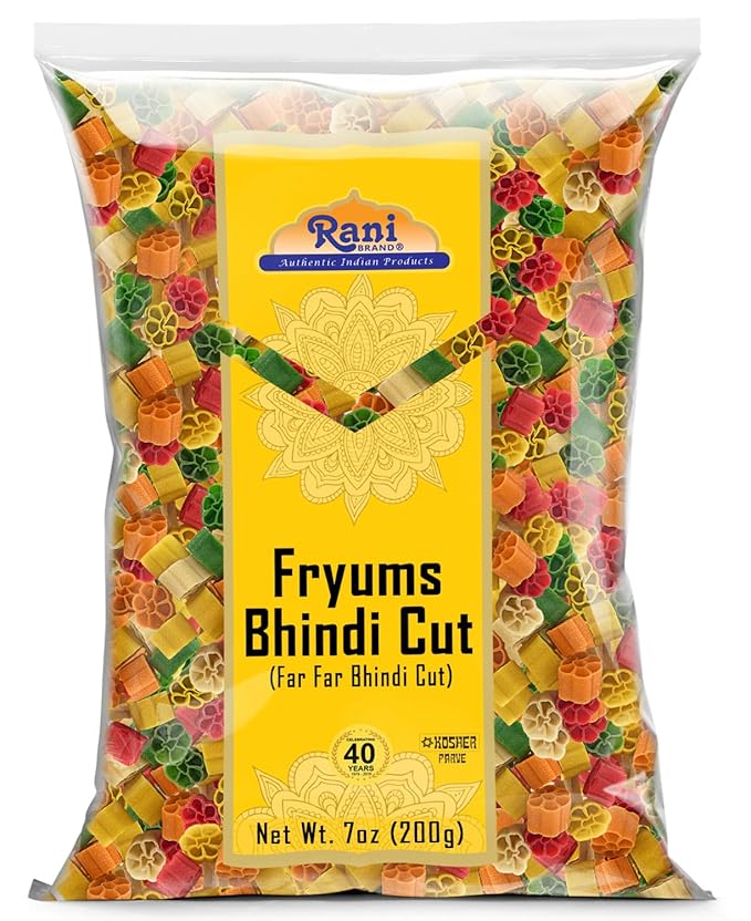 Rani Far Far/Fryums (Wheat & Tapioca Pellet) Bhindi Shape 7oz (200g) ~ Vegan, Kosher, Uncooked
