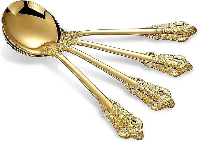 KEAWELL Gorgeous Round Soup Spoon, Set of 4, 18/10 Stainless Steel, Luxury Bouillon Spoon