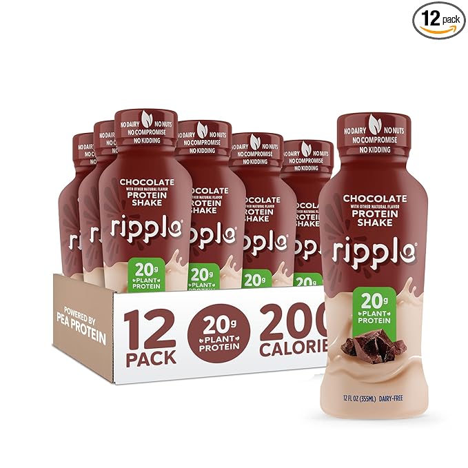 Ripple Vegan Protein Shake | Chocolate | 20g Nutritious Plant Based Pea Protein | Shelf Stable | No