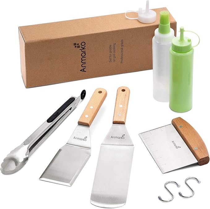 Metal Spatula Set Stainless Steel and Scraper - Professional Chef Griddle Spatulas Set of 6 - Heavy