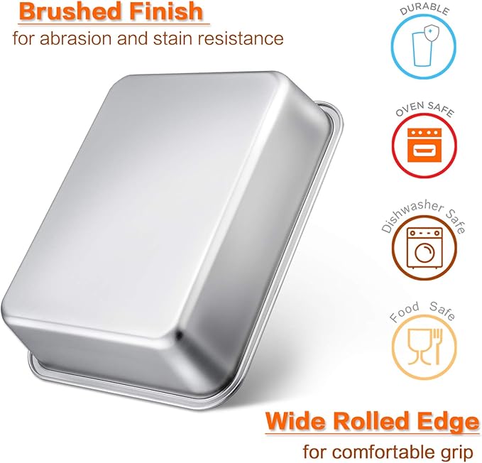 Lasagna Pan Set of 2, E-far Rectangular Deep Cake Baking Pans, Small Roaster Baking Dish Stainless