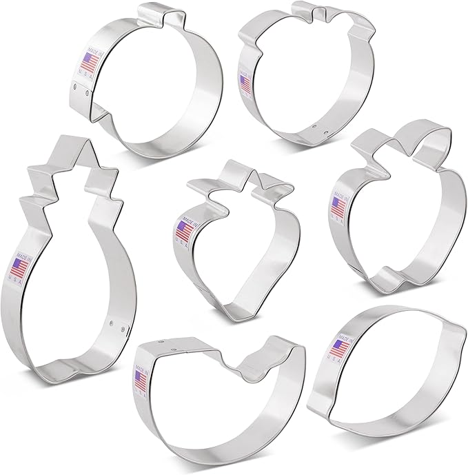 Ann Clark Cookie Cutters Summer Fruit Cookie Cutters 7-Pc. Set Made in the USA, Lemon, Peach