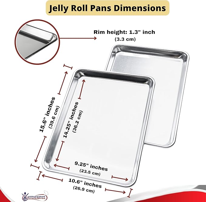 KITCHENATICS Jelly Roll Size Baking Sheet Pans, Premium Quality Aluminum Cookie Sheets for Roasting