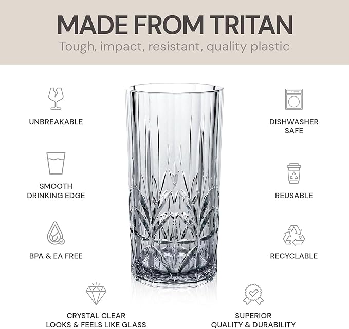 BELLAFORTE Shatterproof Tritan Tall Tumbler Set of 4, 18oz - Myrtle Beach Drinking Glasses