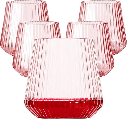 40 Pack Plastic Ribbed Wine Glasses, 14Oz Origami Disposable Wine Glasses Unbreakable Clear Plastic