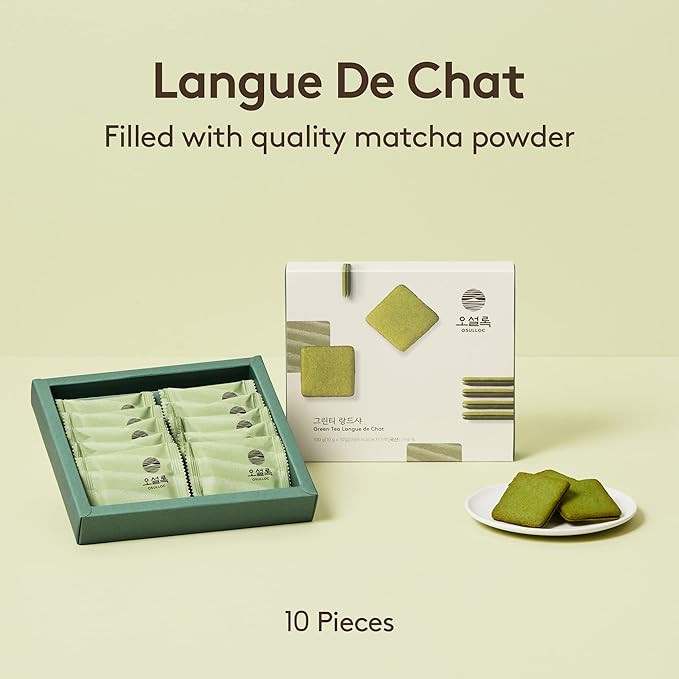 OSULLOC Langue de Chat Cookies (3.52oz, 100g) Korean Matcha Flavored Snacks | Asian Snacks, Premium