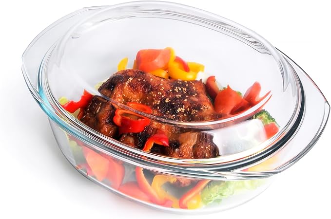 Oval Tempered Glass Casserole Dish, Tough Glass Casserole Baking Dish with Glass Cover. Oven