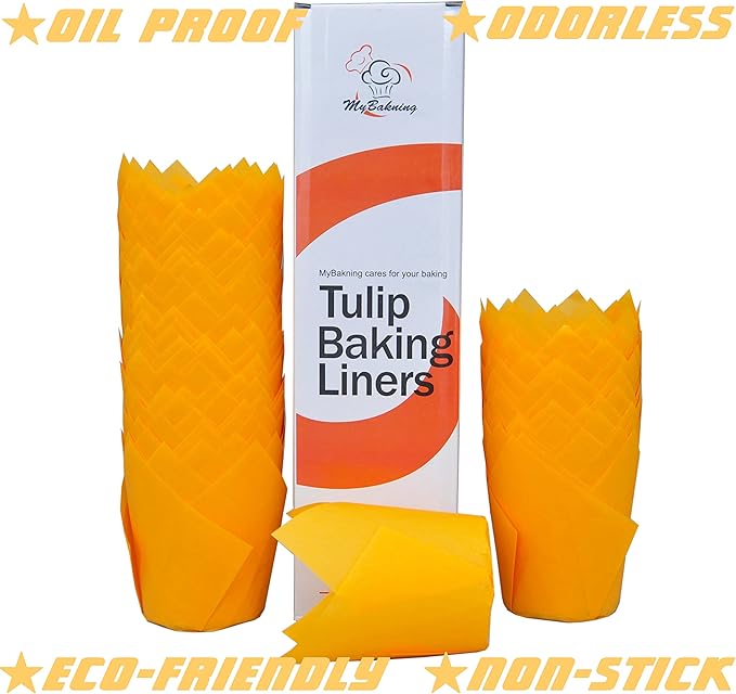 Orange color Large size Tulip Baking Cups 2-1/4"(Base diameter) x 4"(Wall height) Parchment paper