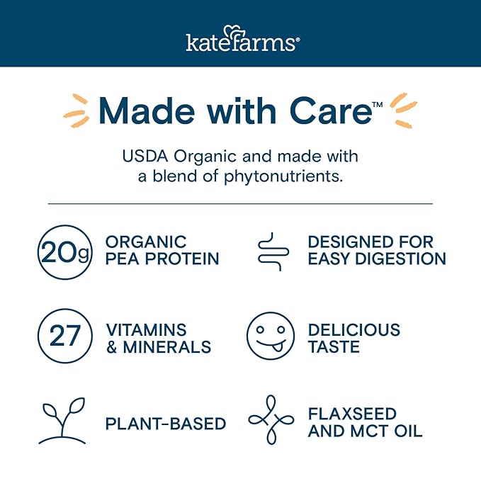 KATE FARMS Organic 1.4 High Calorie Nutrition Shake, Strawberry, 20g Protein, 27 Vitamins and