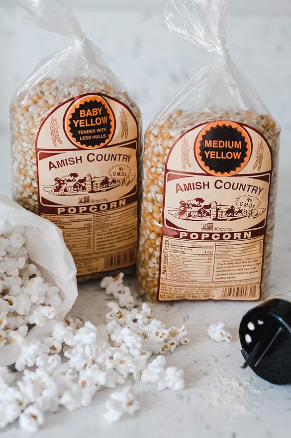 Amish Country Popcorn | 2 Lb Baby Yellow & 2 Lb Medium Yellow Kernels | Old Fashioned, Non-GMO and