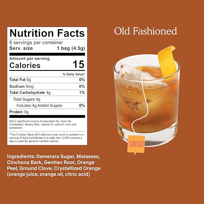 SAYSO Old Fashioned Original Craft Cocktail Tea Bag | Under 1 Min (With Bitters & Orange) | Steep