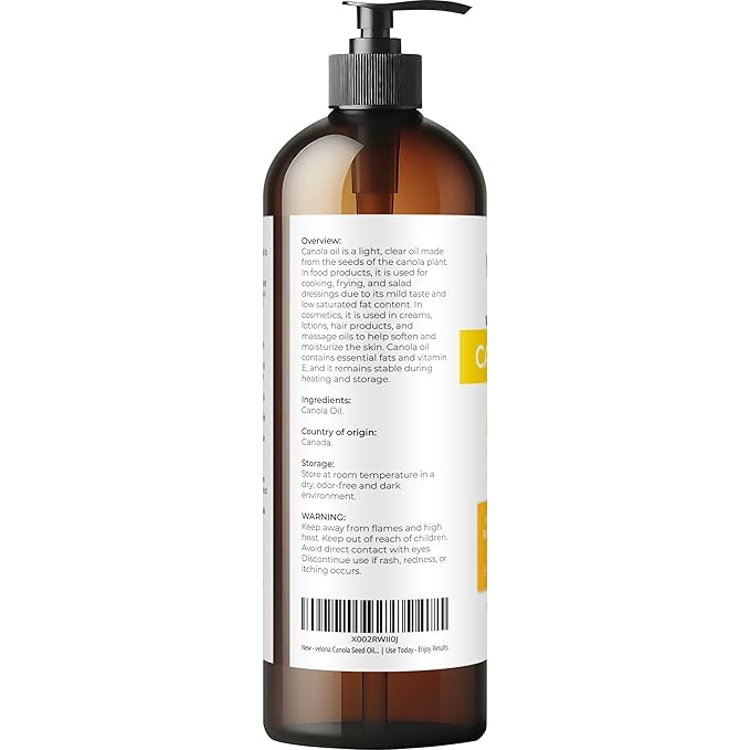 velona Canola Seed Oil 16 fl oz | 100% Pure and Natural Carrier Oil | Refined, Expeller pressed |