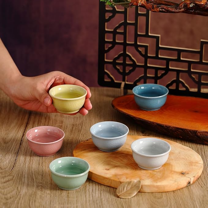 Skyley 6 Pieces Korean Soju Shot Glasses Sets Porcelain Cups Korean Ceramic Cups Tea Accessories