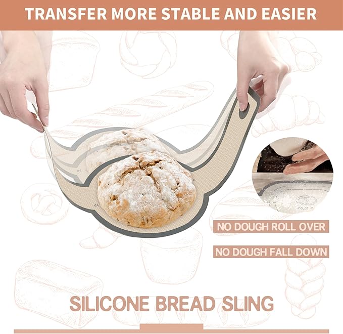 Silicone Bread Sling, Easy Clean Reusable Baking Mat With Extra Long Handles for Dutch Oven
