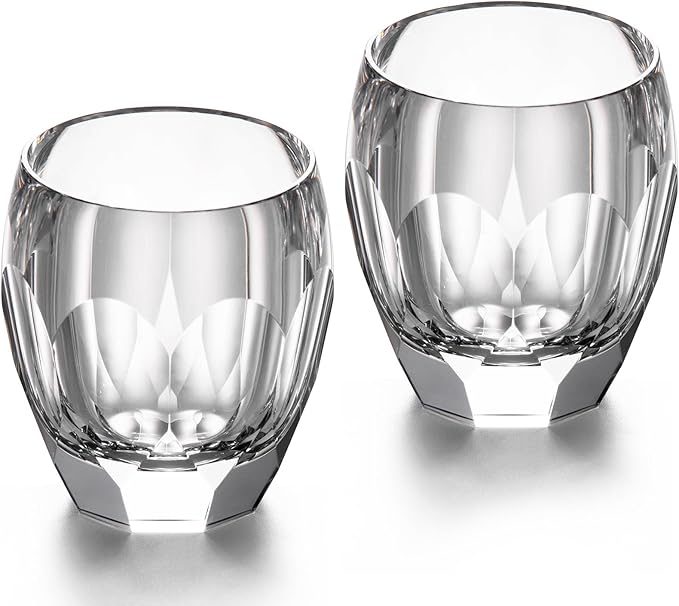 KAMMAK Crystal Whiskey Glasses Set of 2, Luxury 7.44oz Old Fashioned Glasses Stemless, Handcrafted