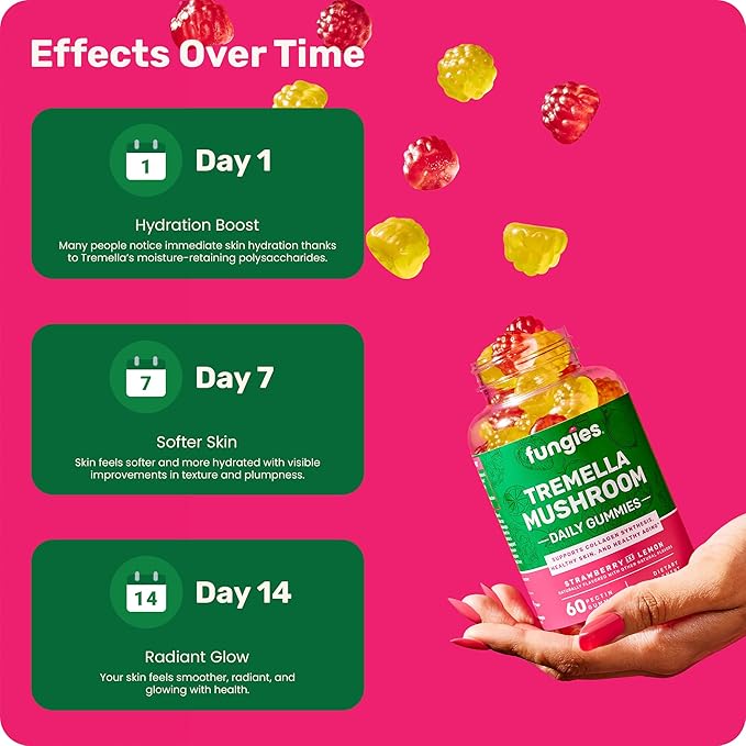 Fungies Tremella Mushroom Gummies, Mixed Strawberry & Lemon Flavor - Mushroom Herbal Supplement