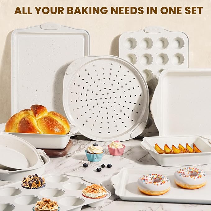 Kikcoin 22 PCS Nonstick Baking Pans Set, Stackable Bakeware Sets with Silicone Handles, 450°F Oven