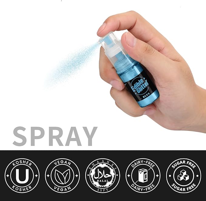 Sujoygar Edible Glitter Spray 2 Colors, Red and Blue Edible Glitter for Cocktails, Shimmer Powder