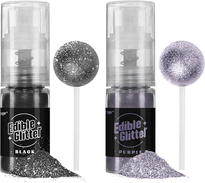 Sujoygar Edible Glitter Spray 2 Colors, Black and Purple Edible Glitter for Cocktails, Shimmer
