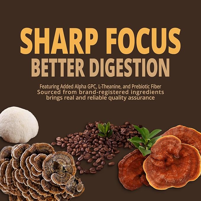 Mushroom Coffee K Cup – Focus & Gut-Health with 14-Mushrooms, Vitamins, L-Theanine and Alpha GPC
