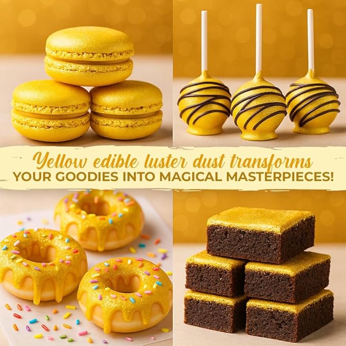 Luster Dust Edible Cake Decorations, Yellow Edible Luster Dust for Cupcake Decorations Edible