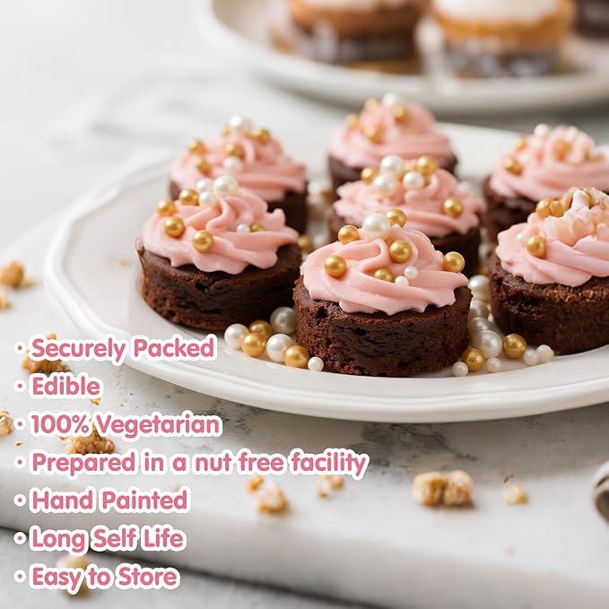 Edible Pearl Sprinkles,White Gold Candy Mixing Size,Baking Pearls Sprinkle Edible Cake Decorations
