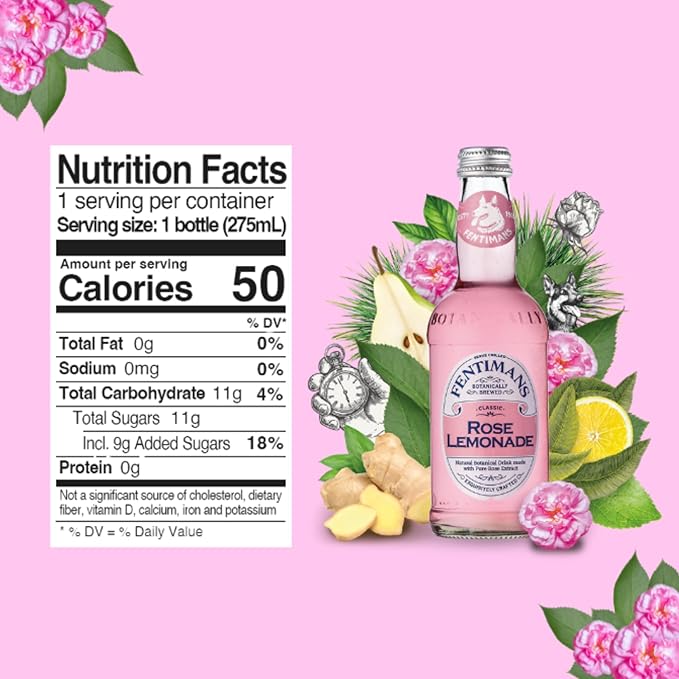 Fentimans Sparkling Rose Lemonade - Sparkling Pink Lemonade with Natural Ingredients & Pure Rose