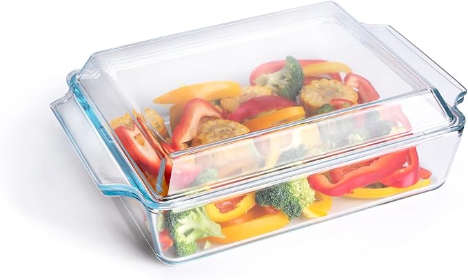 Rectangular Tempered Glass Casserole Dish, Tempered Glass Baking Dish with Glass Cover. Oven
