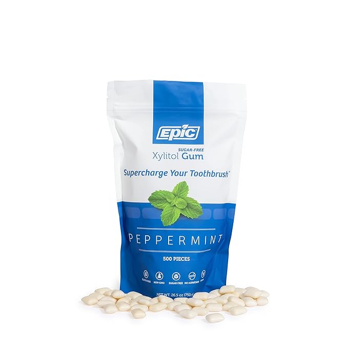 Epic 100% Xylitol Peppermint Chewing Gum - Sugar Free, Aspartame Free Dental Gum - Supports Oral